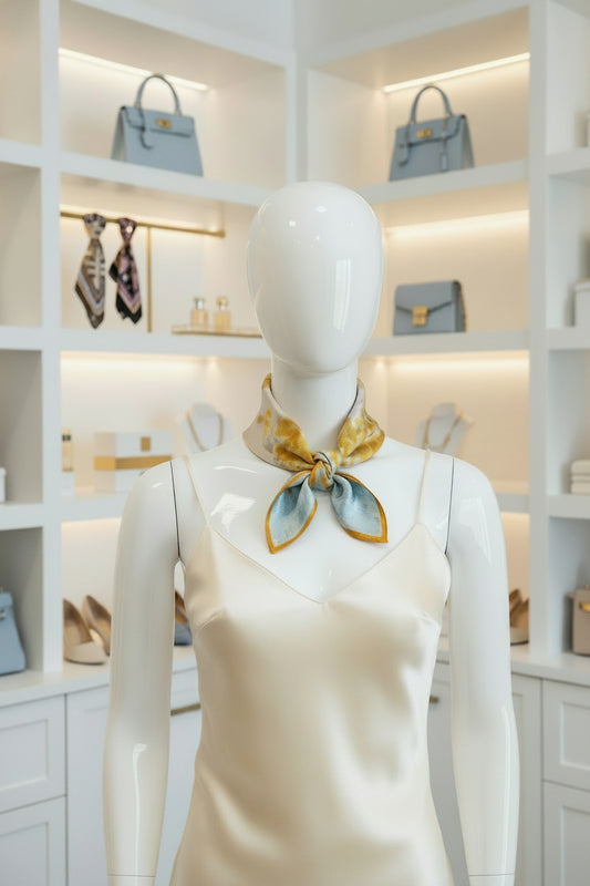 The Signature Square in Azure & Gold | 100% Pure Mulberry Silk