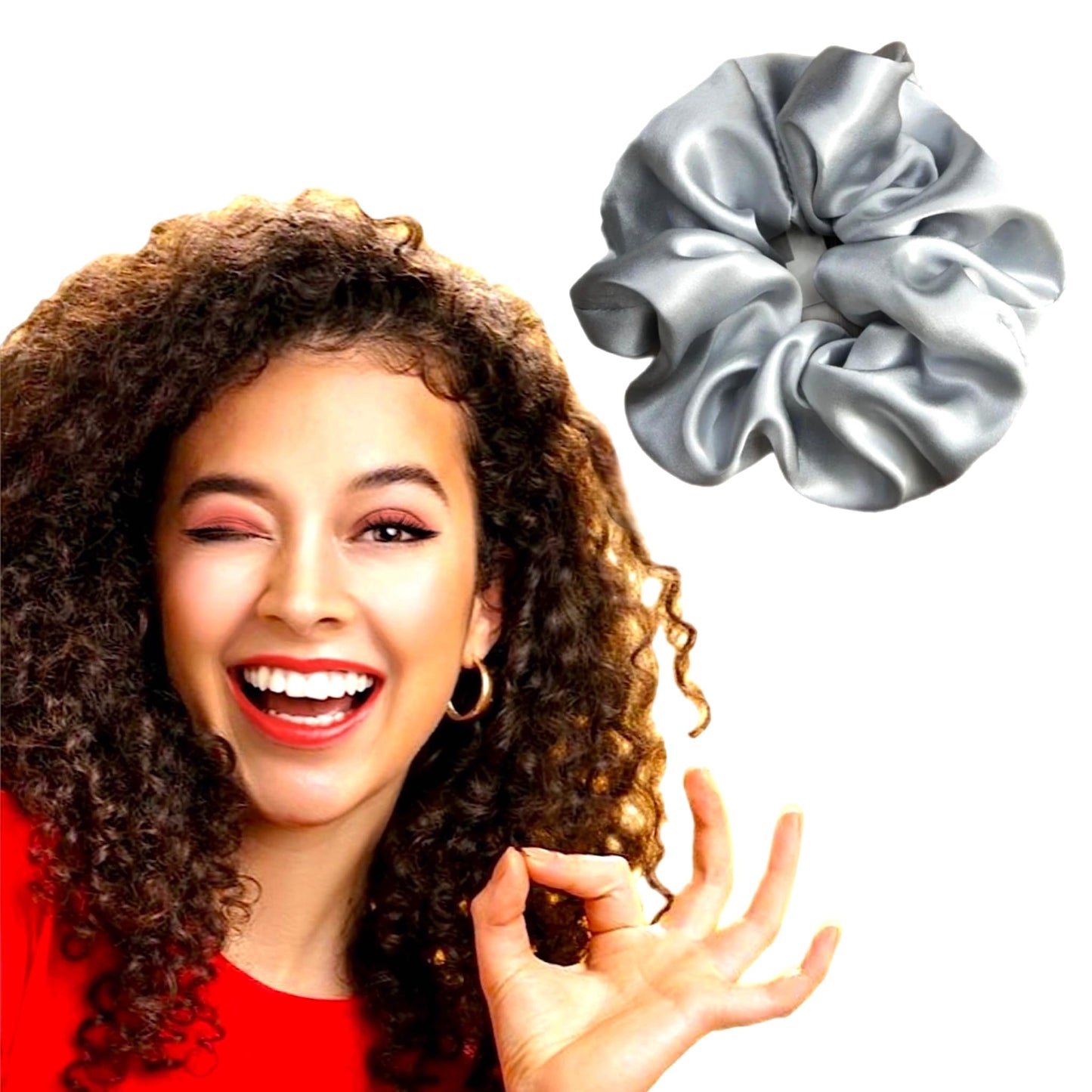 Gray Silk Scrunchies Silver ScrunchiesJumbo Scrunchie Satin Hair Ties Silk Scrunchie Scrunchies for SleepBed Scrunchies Silk Scrunchies Hair Ties for Breakage Prevention (Grey-1 count-Large)