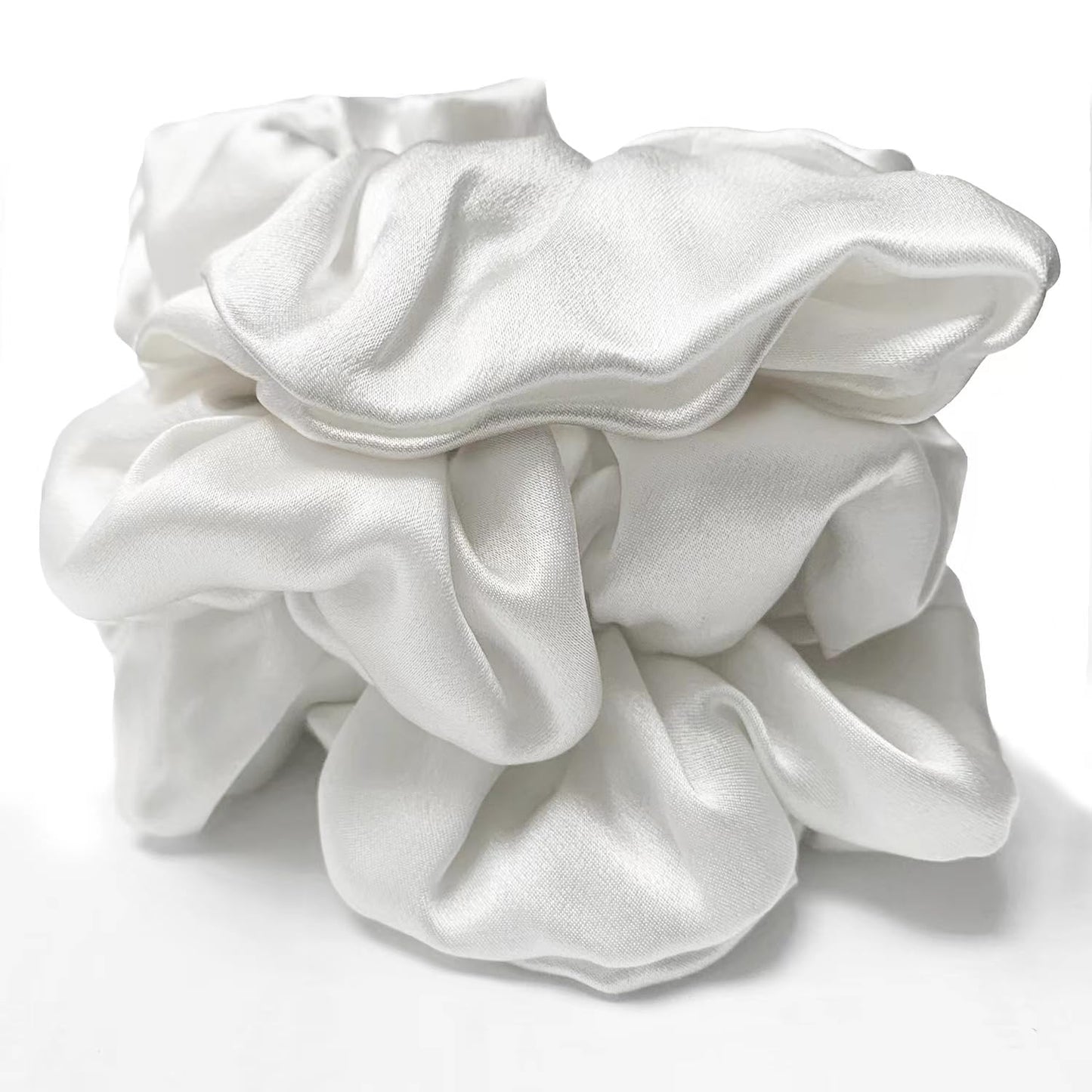Pure Mulberry Silk Scrunchie Trio | No-Crease Elastic Hair Ties – 3-Pack White