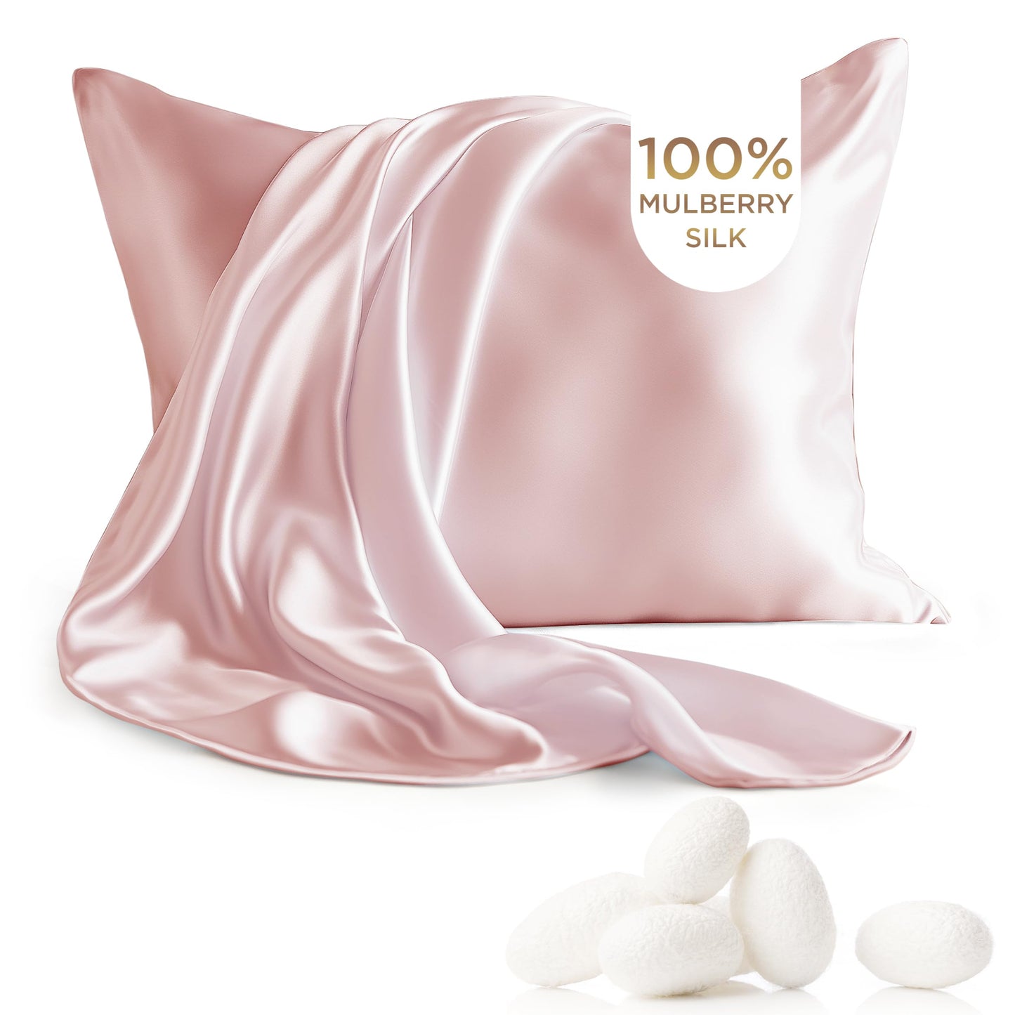 100% Pure Mulberry Silk Pillowcase King Size (20" x 36") — Rose Quartz / Soft Pink