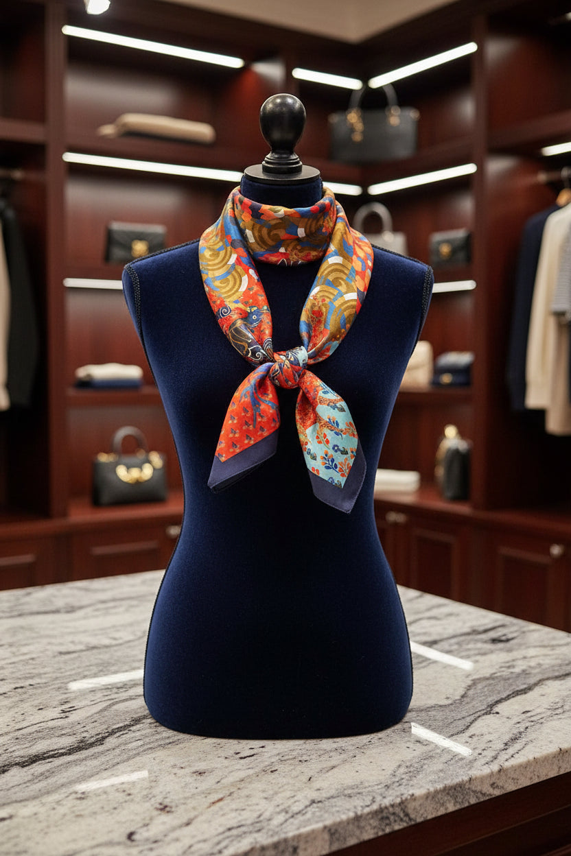The Heritage Square in Cerulean Deer | 100% Pure Mulberry Silk
