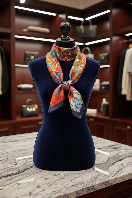 The Heritage Square in Cerulean Deer | 100% Pure Mulberry Silk