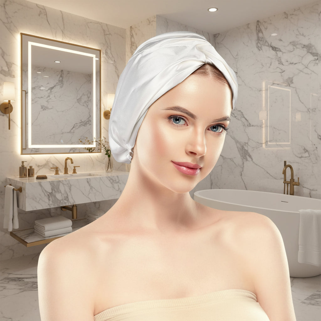 Premium Grade-6A Silk Sleep Bonnet | Twist Knot Hair Wrap in Ivory