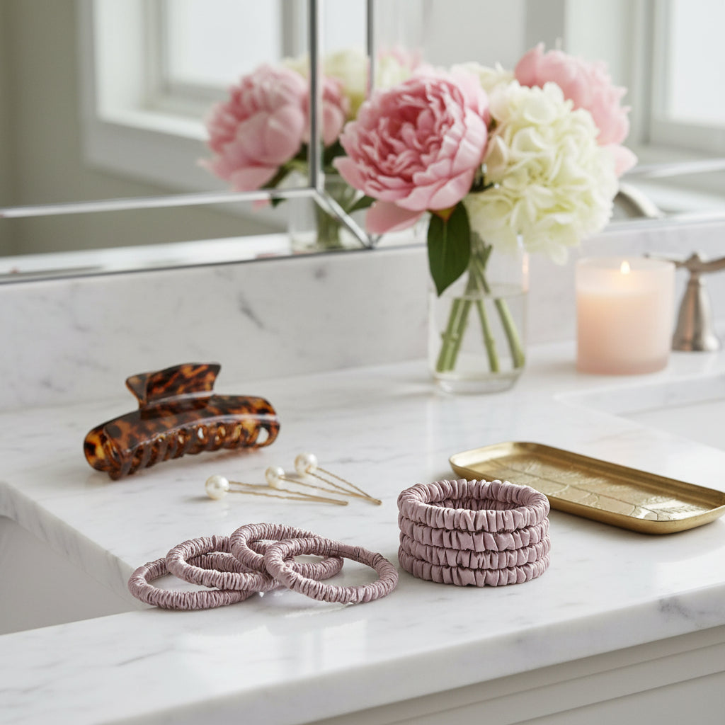 22 Momme Pure Mulberry Silk Scrunchies – Luxury 4 Piece Hair Ritual Set