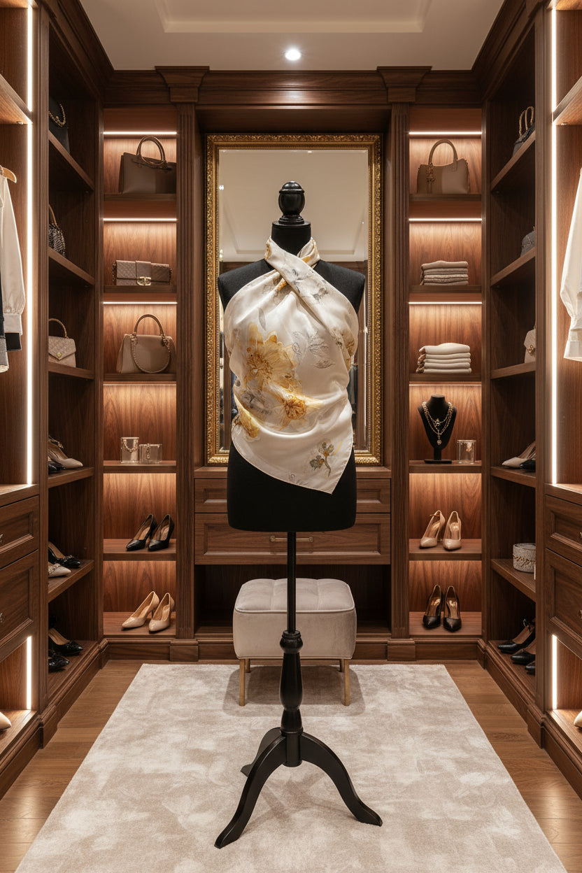 The Floral Silk Wrap in Golden Bloom | 100% Mulberry Silk