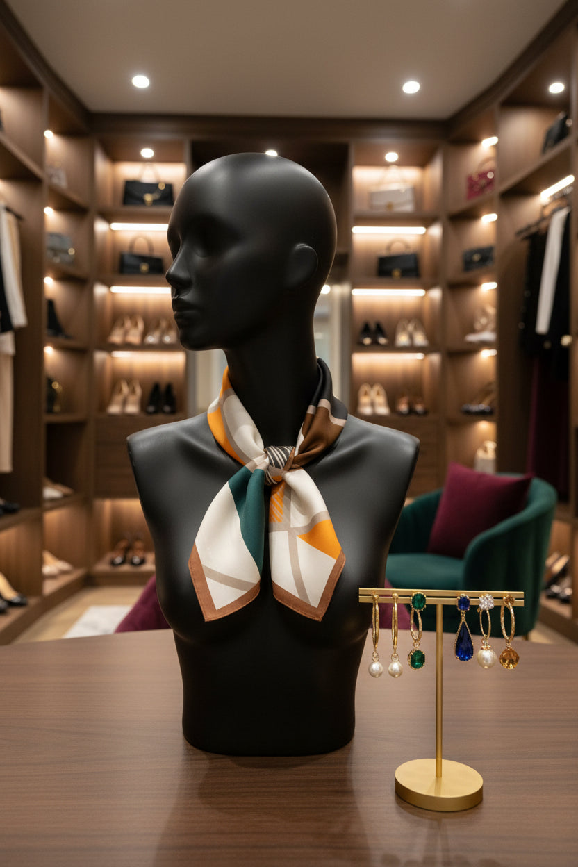 The Geometric Silk Square in Saffron Gold | 100% Mulberry Silk
