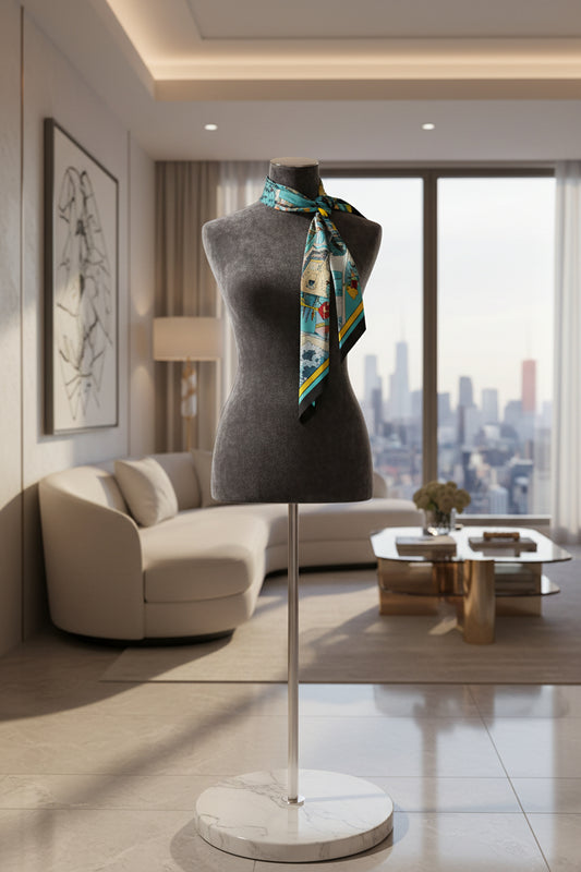Pure Mulberry Silk Twilly Scarf | Classic Equestrian Green Accent Ribbon