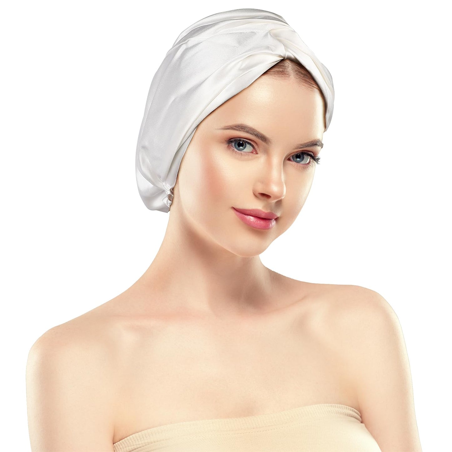 Premium Grade-6A Silk Sleep Bonnet | Twist Knot Hair Wrap in Ivory