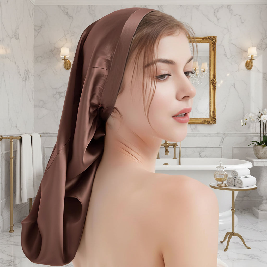 19 Momme 100% Pure Mulberry Silk Long Bonnet | Adjustable Elongated Sleep Cap – Gold