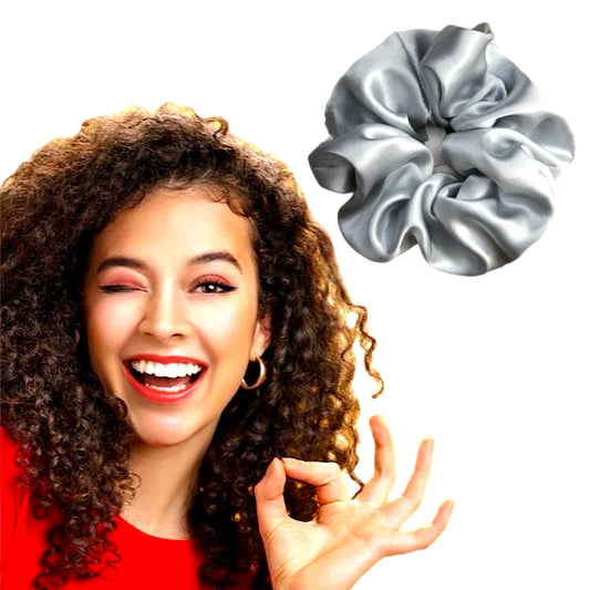 Gray Silk Scrunchies Silver ScrunchiesJumbo Scrunchie Satin Hair Ties Silk Scrunchie Scrunchies for SleepBed Scrunchies Silk Scrunchies Hair Ties for Breakage Prevention (Grey-1 count-Large)