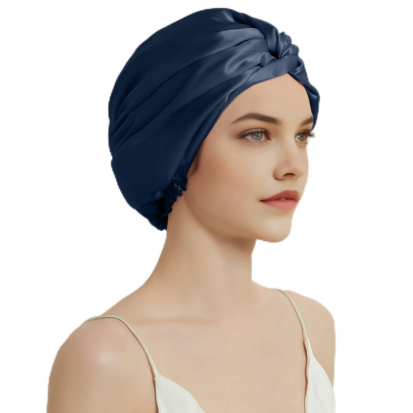 22 Momme Double-Sided Silk Bonnet | 100% Pure Mulberry Silk Sleep Cap – Navy Blue